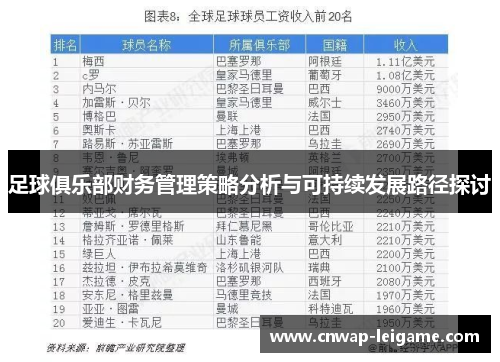 足球俱乐部财务管理策略分析与可持续发展路径探讨 足球俱乐部财务管理策略分析与可持续发展路径探讨